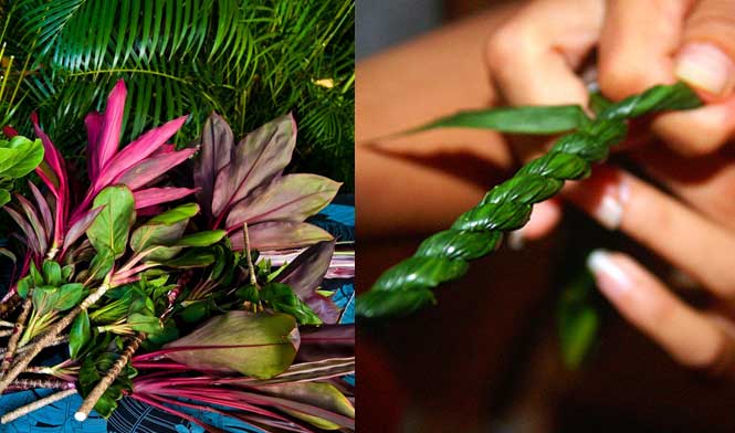 Ti leaves and lei making