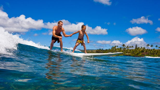 Young boys first Hawaii surf lesson