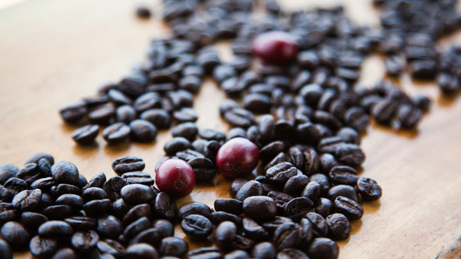Hawaiian coffee beans on a table