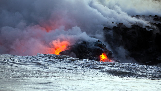 lava cooling in the ocean