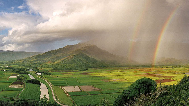 raining on Hanalei, rainbow