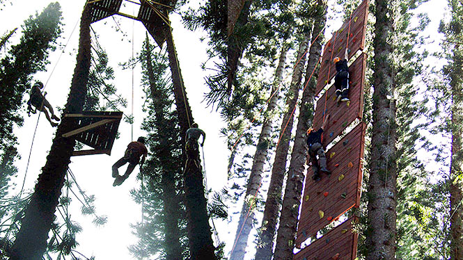 climbing a wall and repelling