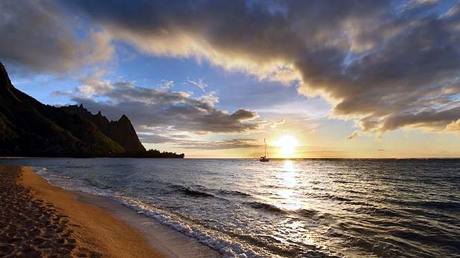 Sunset over Tunnels beach